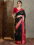 Black Semi Modal Saree With Blouse Piece - EZBER