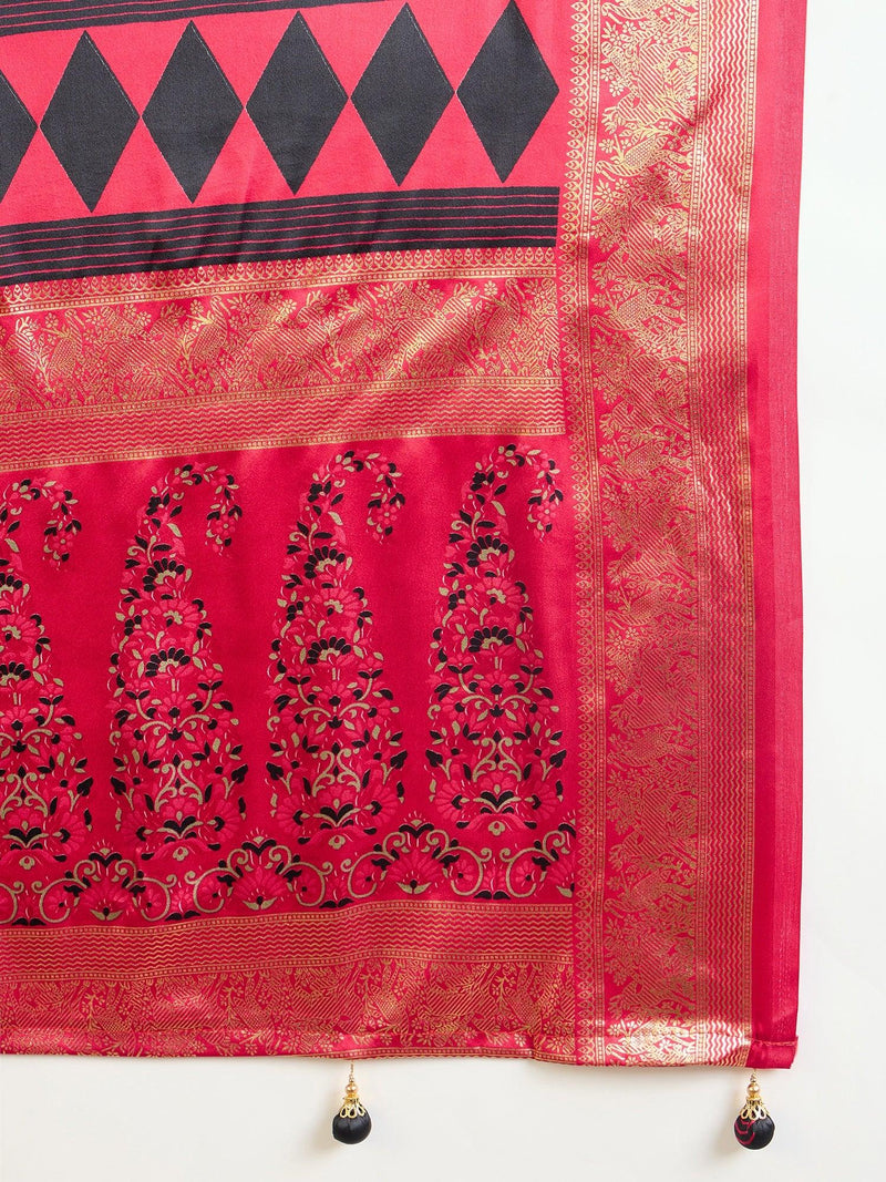 Black Semi Modal Saree With Blouse Piece - EZBER