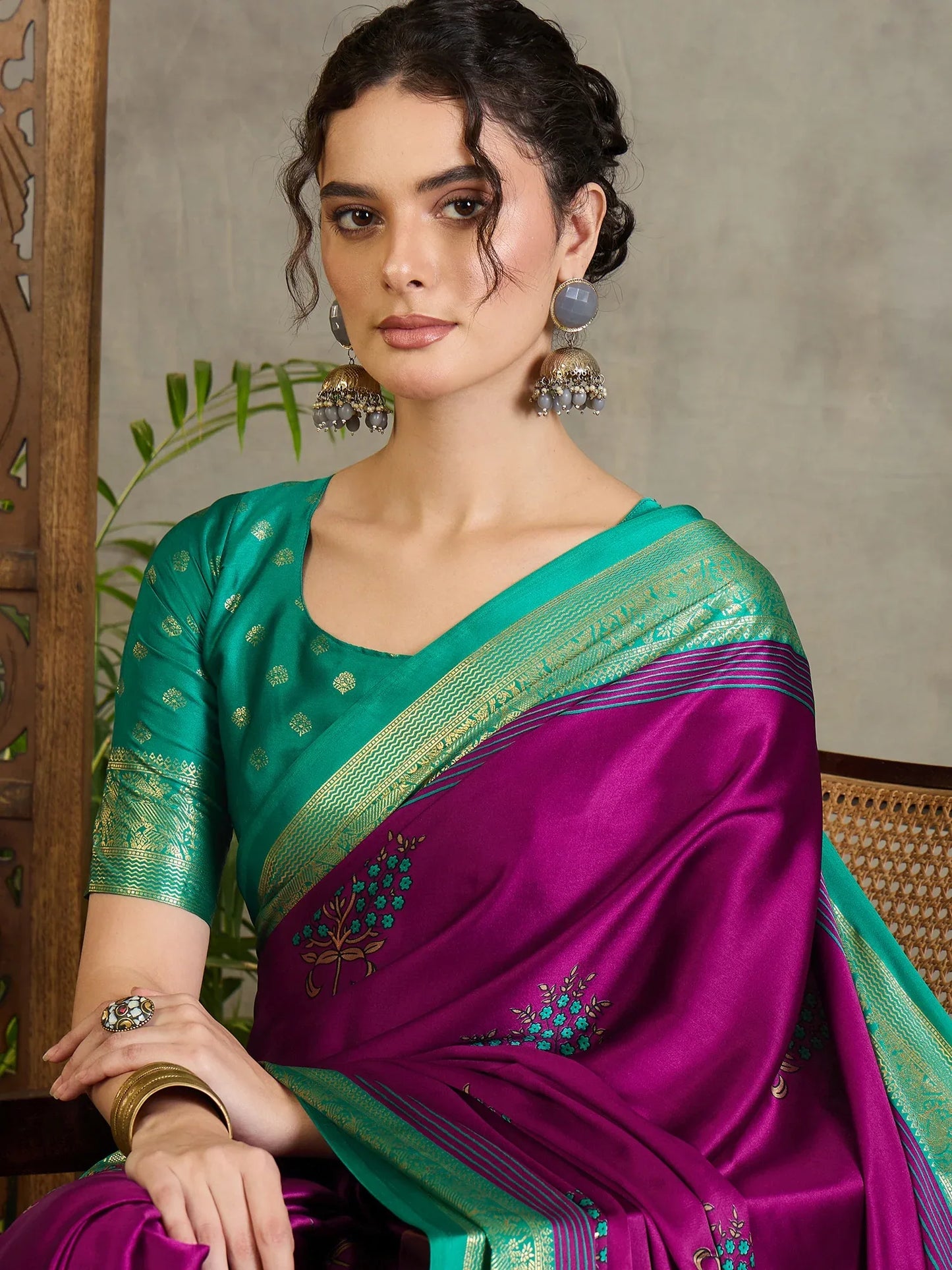 Wine Semi Modal Saree With Blouse Piece - EZBER