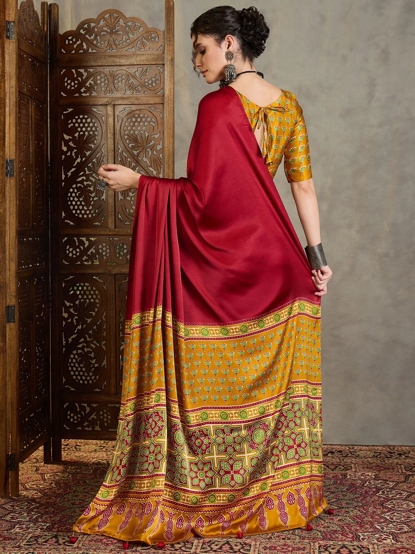Yellow Semi Modal Saree With Blouse Piece - EZBER