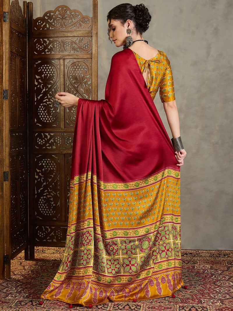 Yellow Semi Modal Saree With Blouse Piece - EZBER