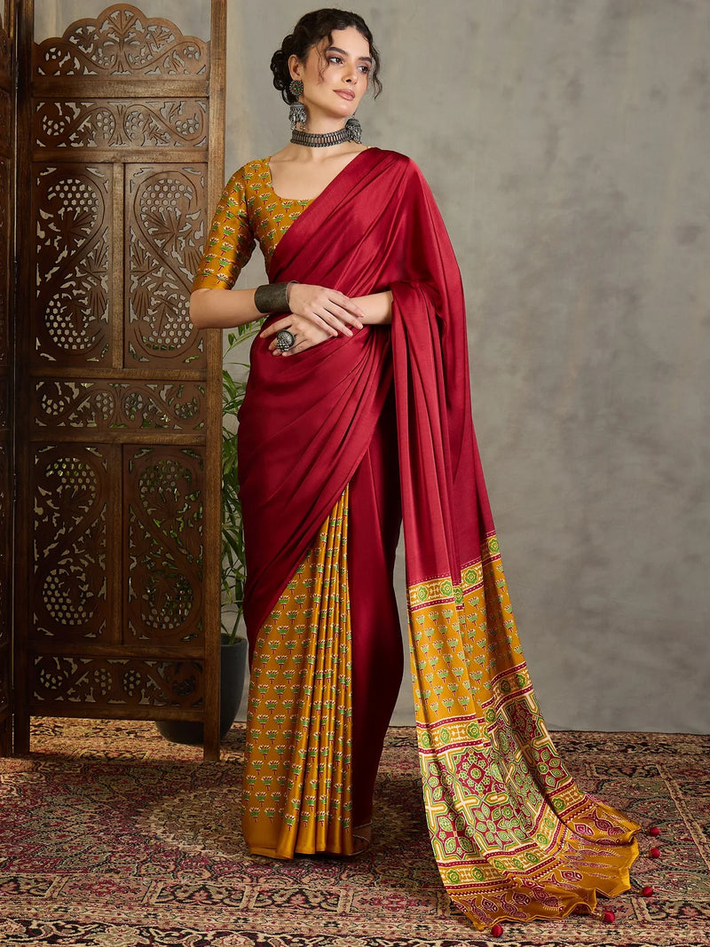 Yellow Semi Modal Saree With Blouse Piece - EZBER