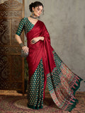 Green Semi Modal Saree With Blouse Piece - EZBER