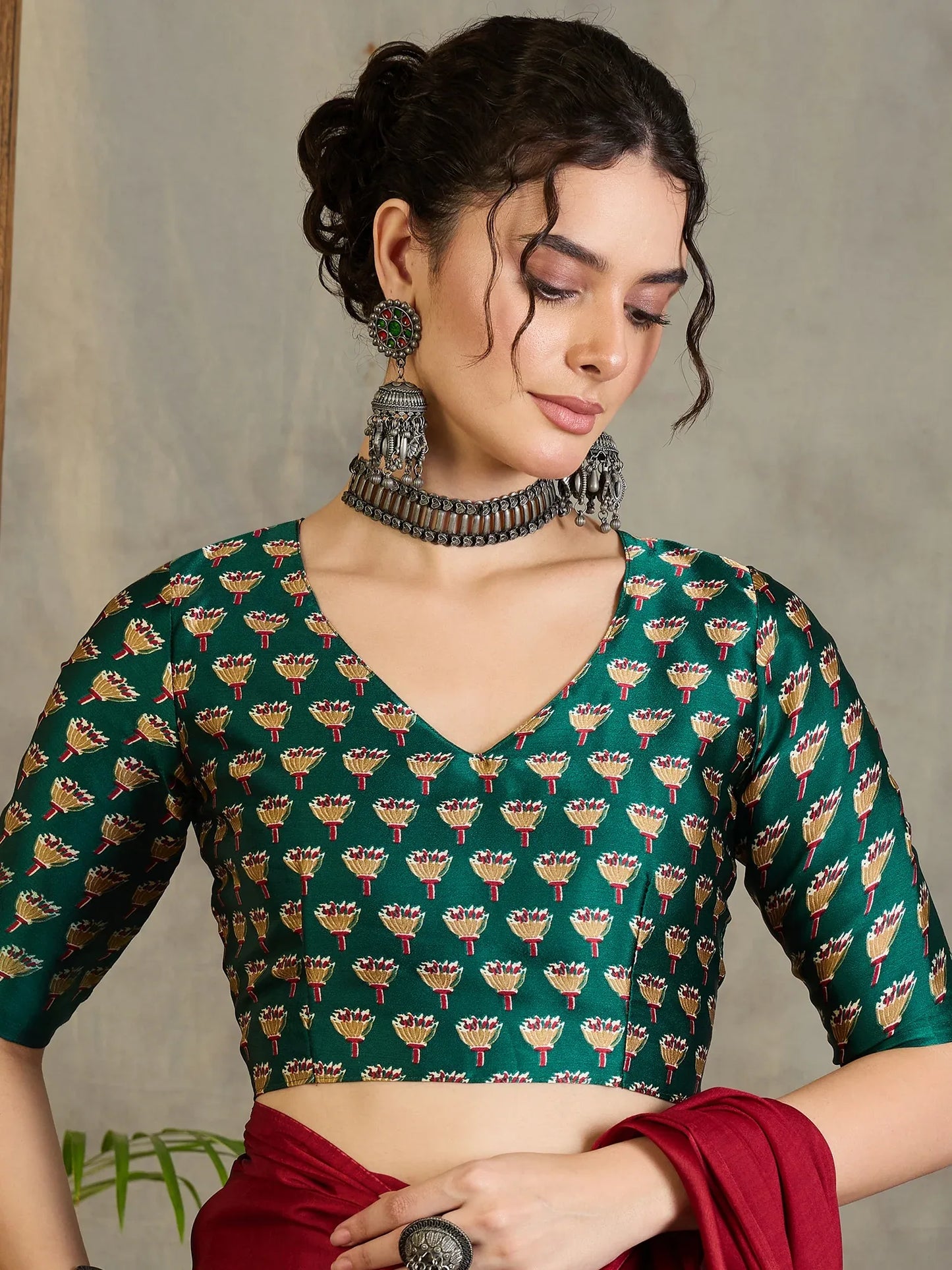 Green Semi Modal Saree With Blouse Piece - EZBER