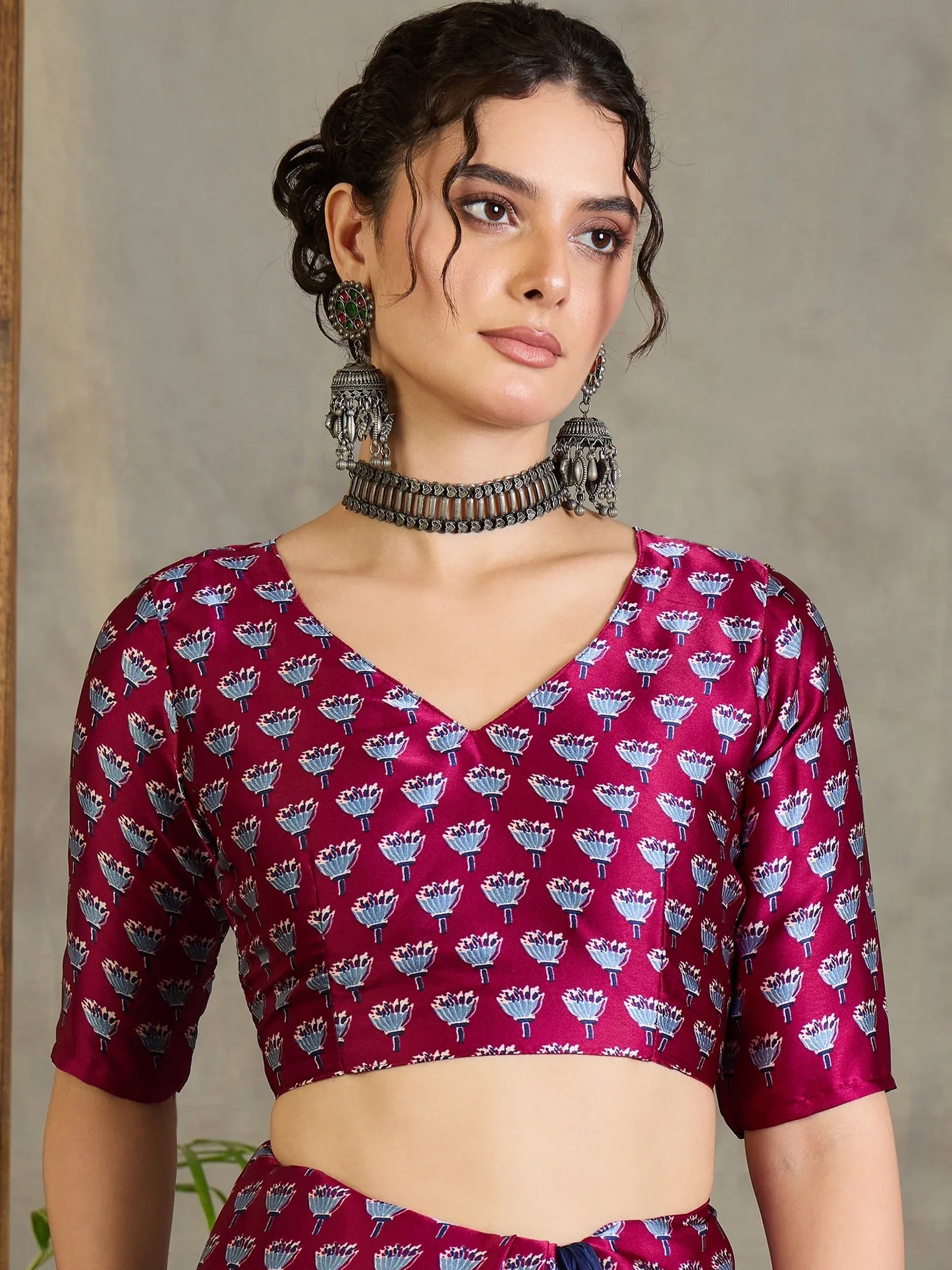 Wine Semi Modal Saree With Blouse Piece - EZBER