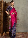Blue Semi Modal Saree With Blouse Piece - EZBER