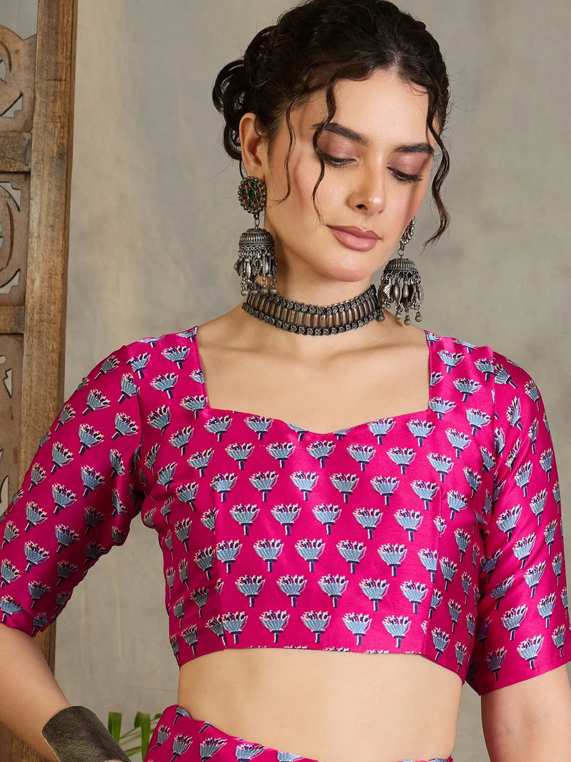 Pink Semi Modal Saree With Blouse Piece - EZBER