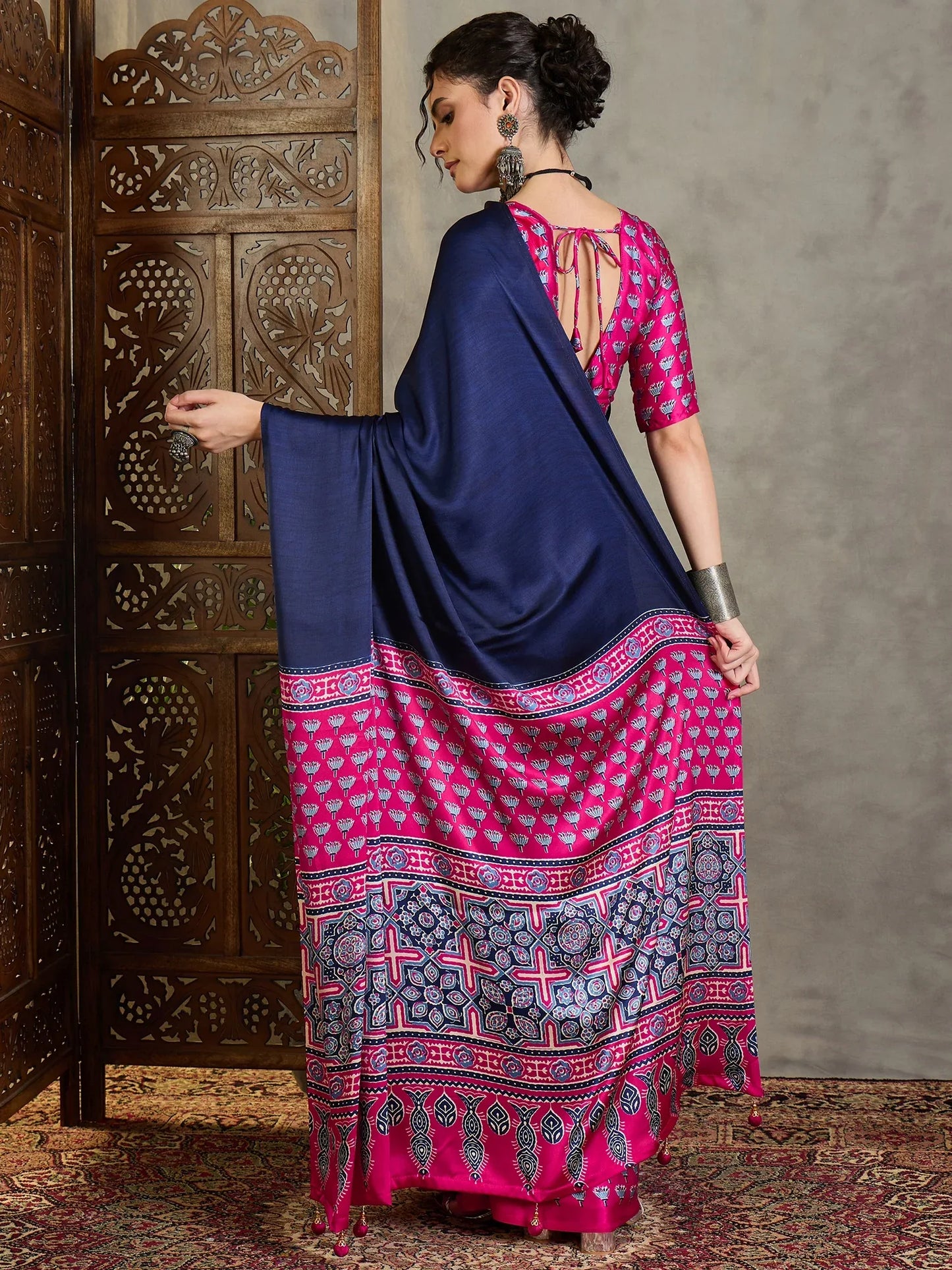 Pink Semi Modal Saree With Blouse Piece - EZBER