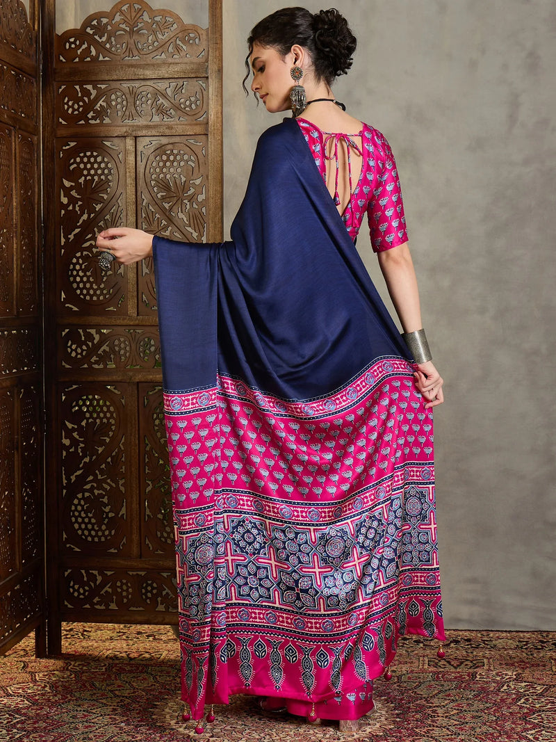Pink Semi Modal Saree With Blouse Piece - EZBER