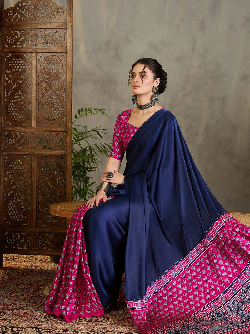 Pink Semi Modal Saree With Blouse Piece - EZBER