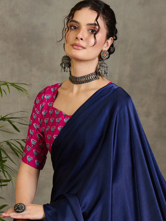 Pink Semi Modal Saree With Blouse Piece - EZBER