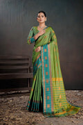 Soft Silk Chitt Pallue With Contrast Blouse Weaving Saree - EZBER