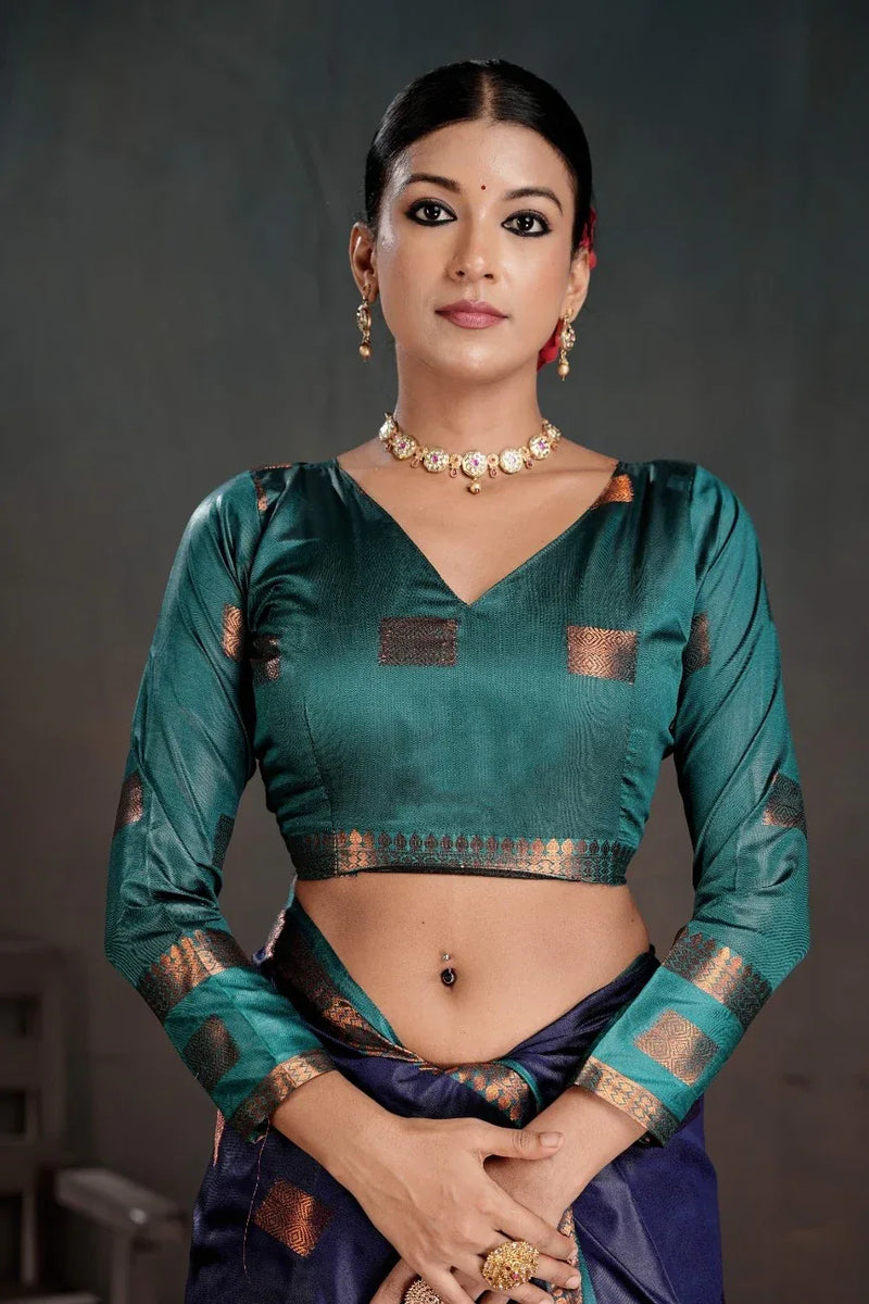 Soft Silk Chitt Pallue With Contrast Blouse Weaving Saree - EZBER