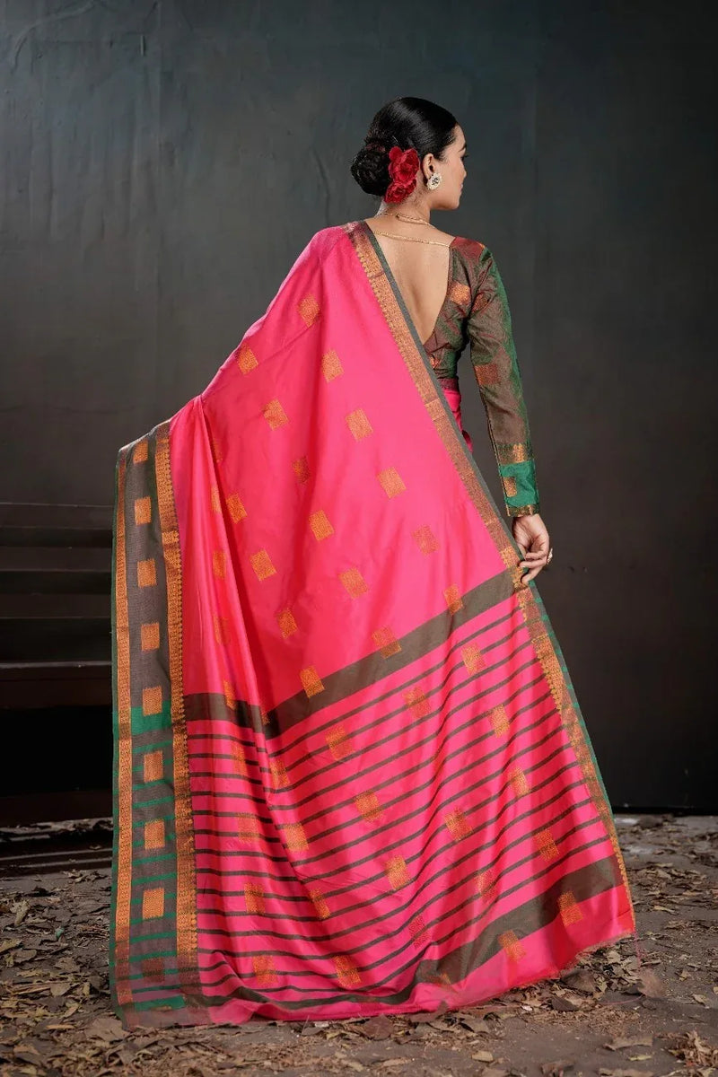 Soft Silk Chitt Pallue With Contrast Blouse Weaving Saree - EZBER