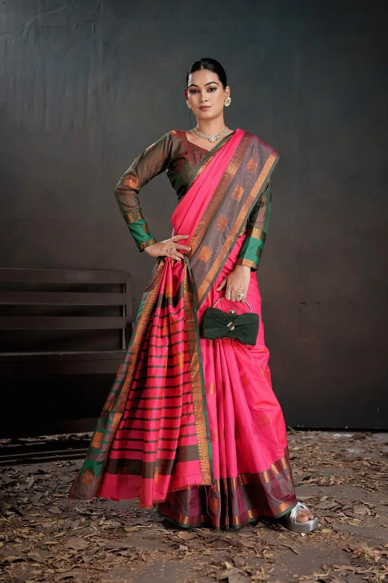 Soft Silk Chitt Pallue With Contrast Blouse Weaving Saree - EZBER