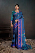 Soft Silk Chitt Pallue With Contrast Blouse Weaving Saree - EZBER
