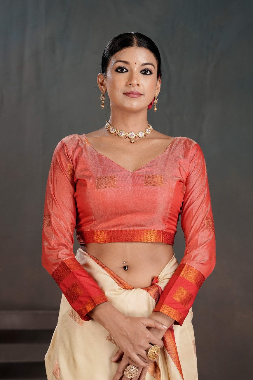 Soft Silk Chitt Pallue With Contrast Blouse Weaving Saree