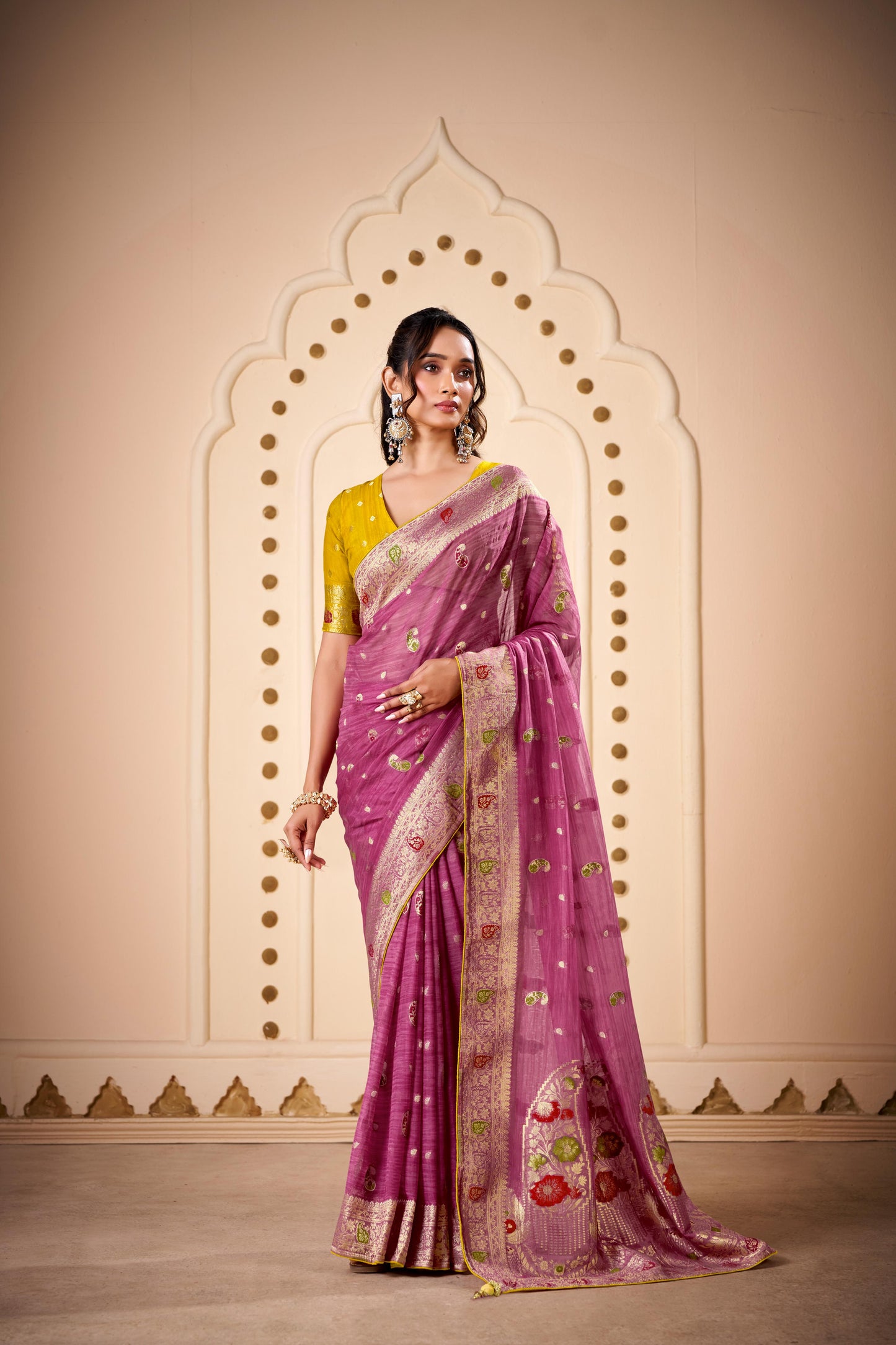 Jimmy Chu Woven Design Butta Work Weaving Handloom Saree With Blouse Piece