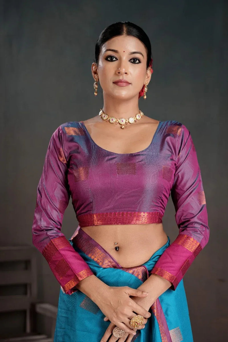 Soft Silk Chitt Pallue With Contrast Blouse Weaving Saree - EZBER