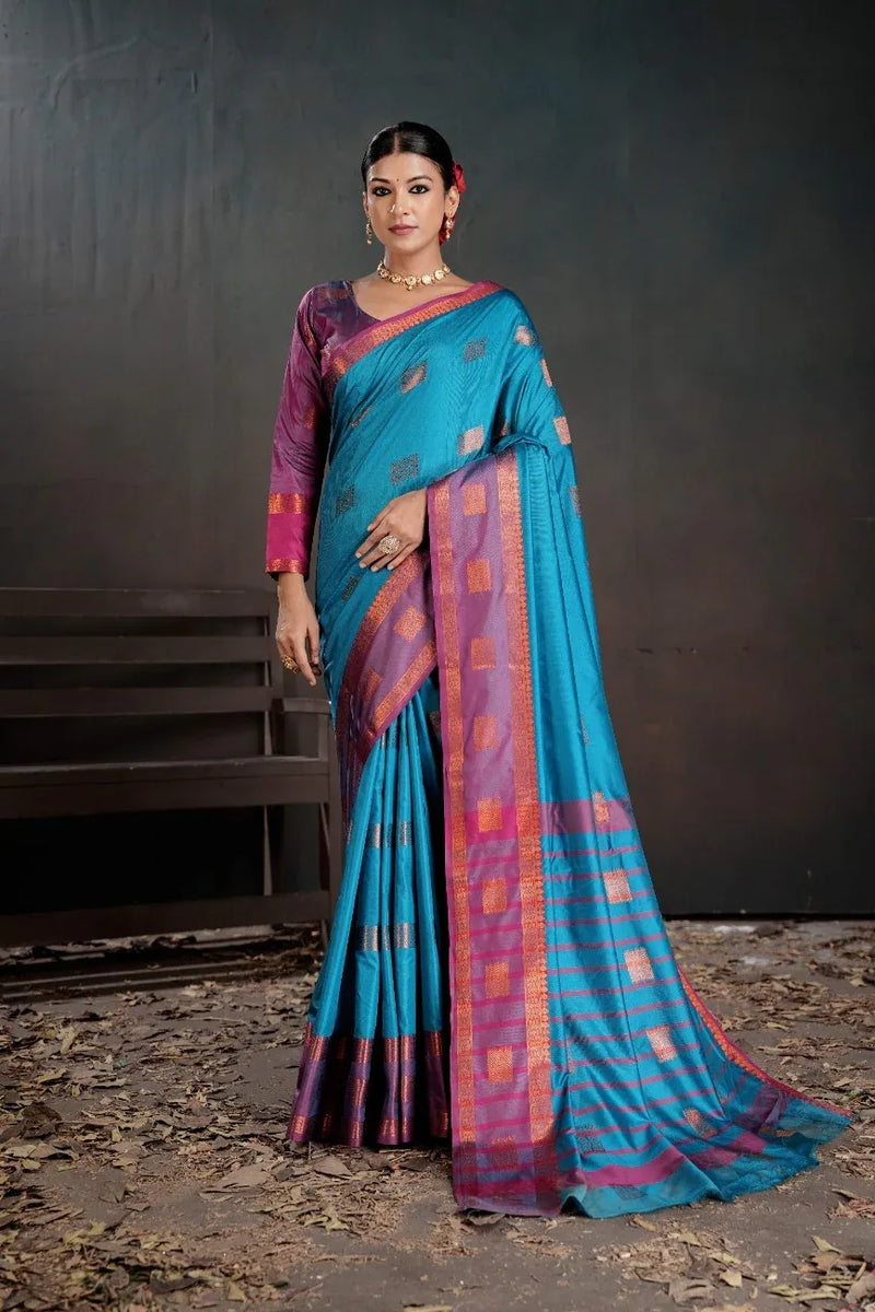 Soft Silk Chitt Pallue With Contrast Blouse Weaving Saree - EZBER