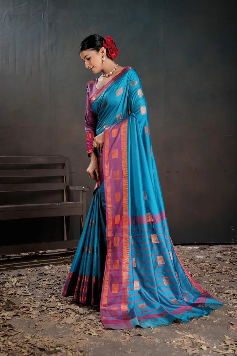 Soft Silk Chitt Pallue With Contrast Blouse Weaving Saree - EZBER