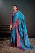 Soft Silk Chitt Pallue With Contrast Blouse Weaving Saree - EZBER
