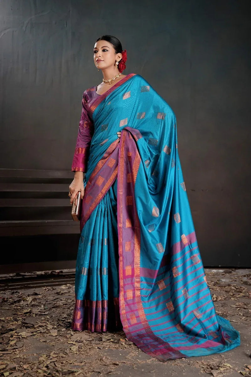 Soft Silk Chitt Pallue With Contrast Blouse Weaving Saree - EZBER