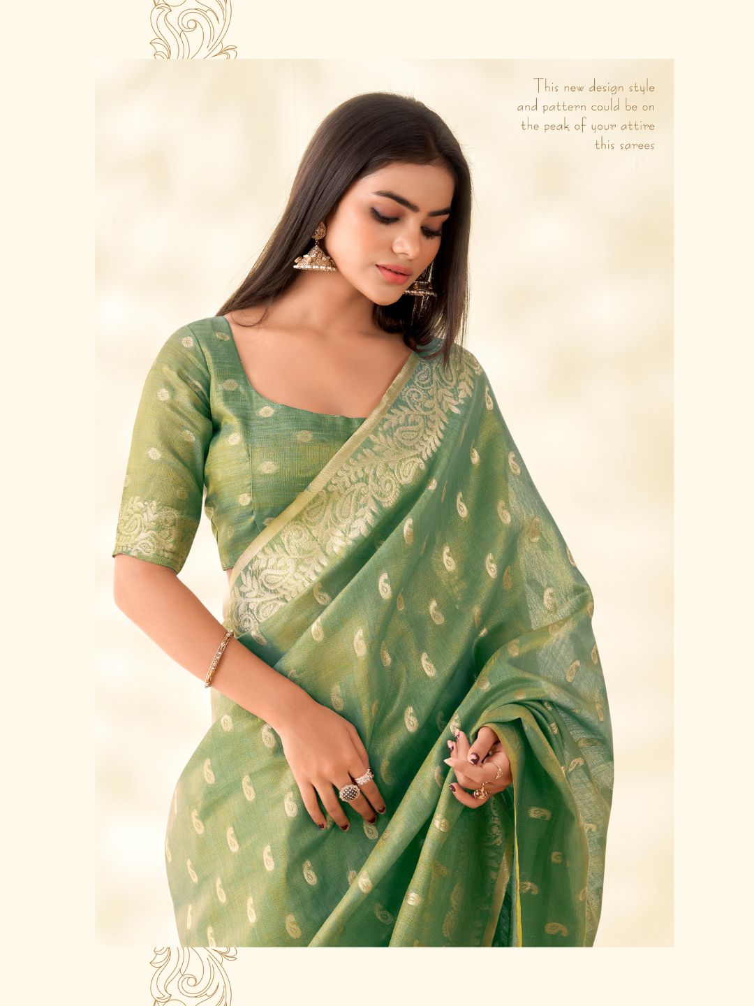 Soft Tissue Linen With Big Jaquard Pallu Handloom Silk Saree