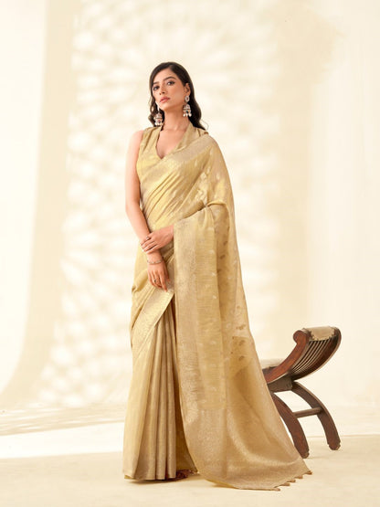 Soft Tissue Linen With Big Jaquard Pallu Handloom Silk Saree