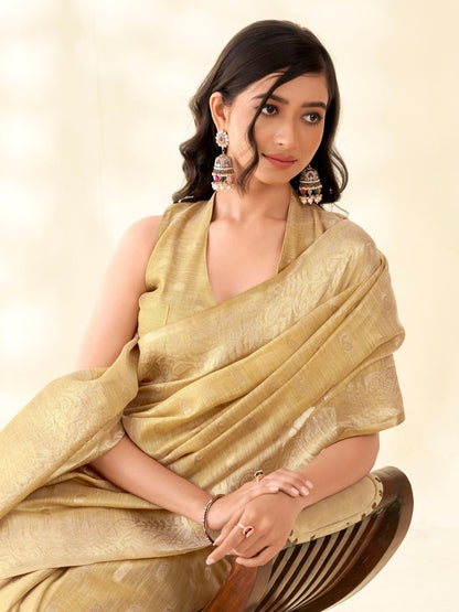 Soft Tissue Linen With Big Jaquard Pallu Handloom Silk Saree