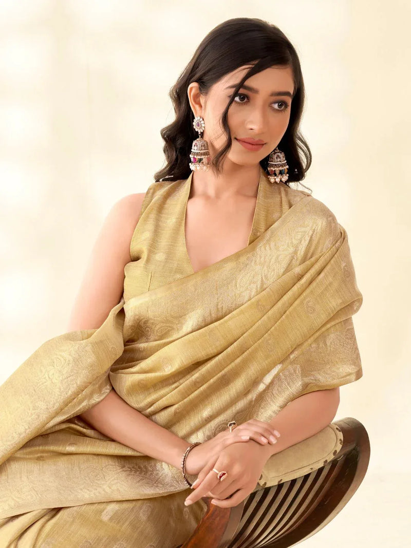 Soft Tissue Linen With Big Jaquard Pallu Handloom Silk Saree - EZBER
