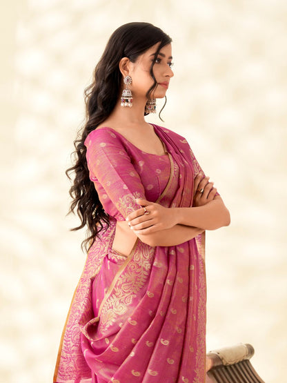 Soft Tissue Linen With Big Jaquard Pallu Handloom Silk Saree