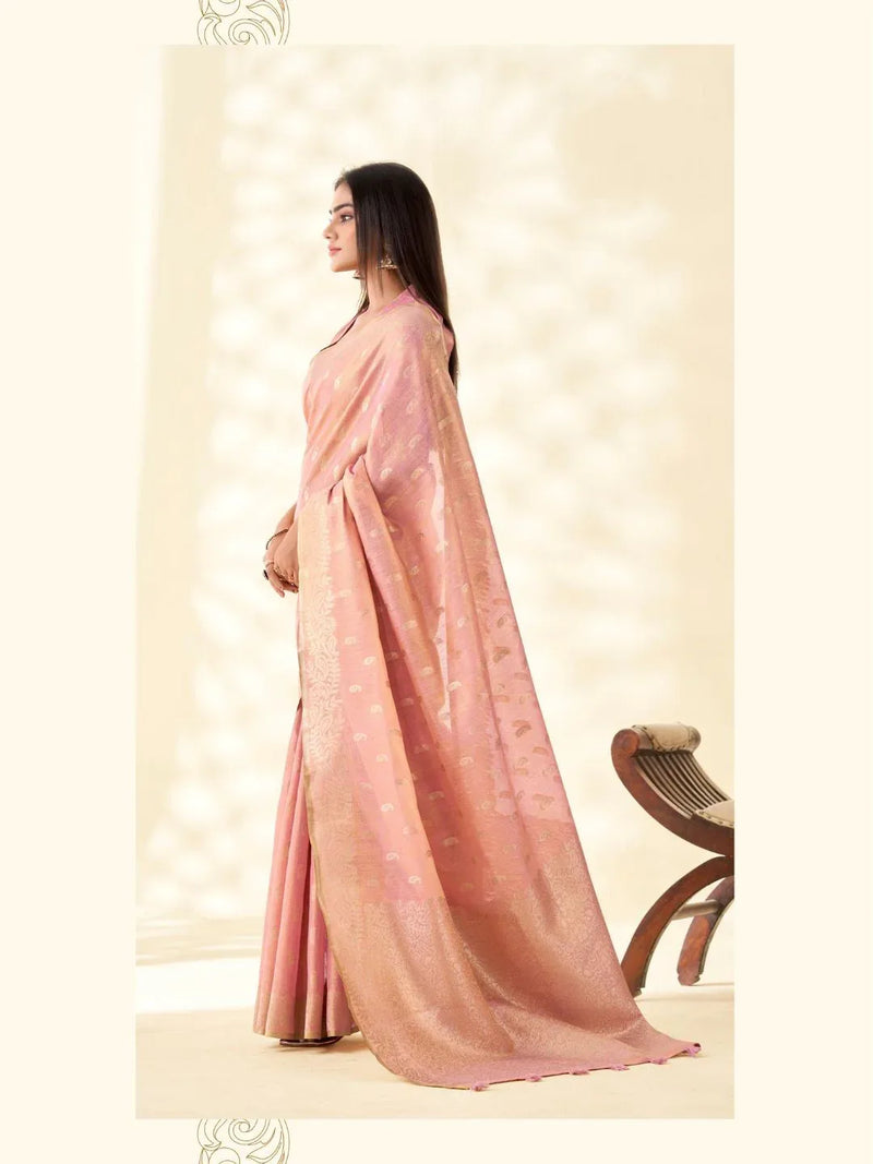 Soft Tissue Linen With Big Jaquard Pallu Handloom Silk Saree - EZBER