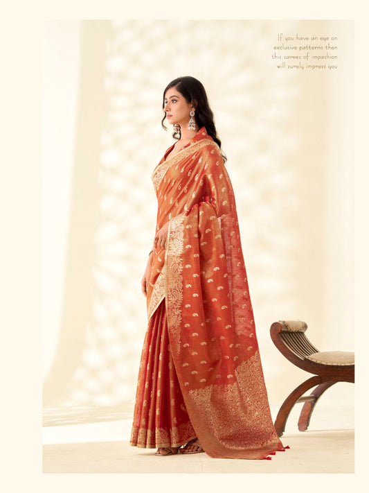 Soft Tissue Linen With Big Jaquard Pallu Handloom Silk Saree