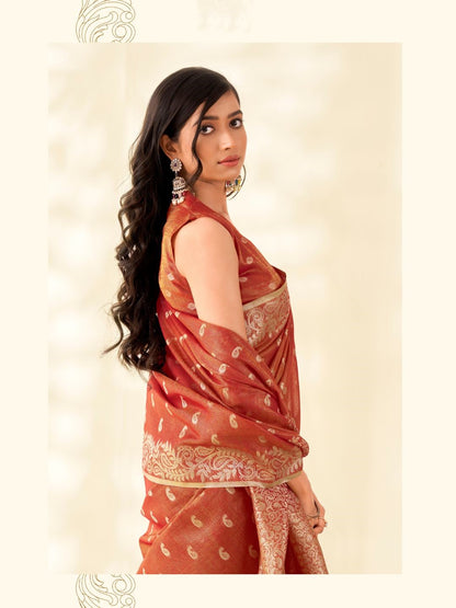 Soft Tissue Linen With Big Jaquard Pallu Handloom Silk Saree