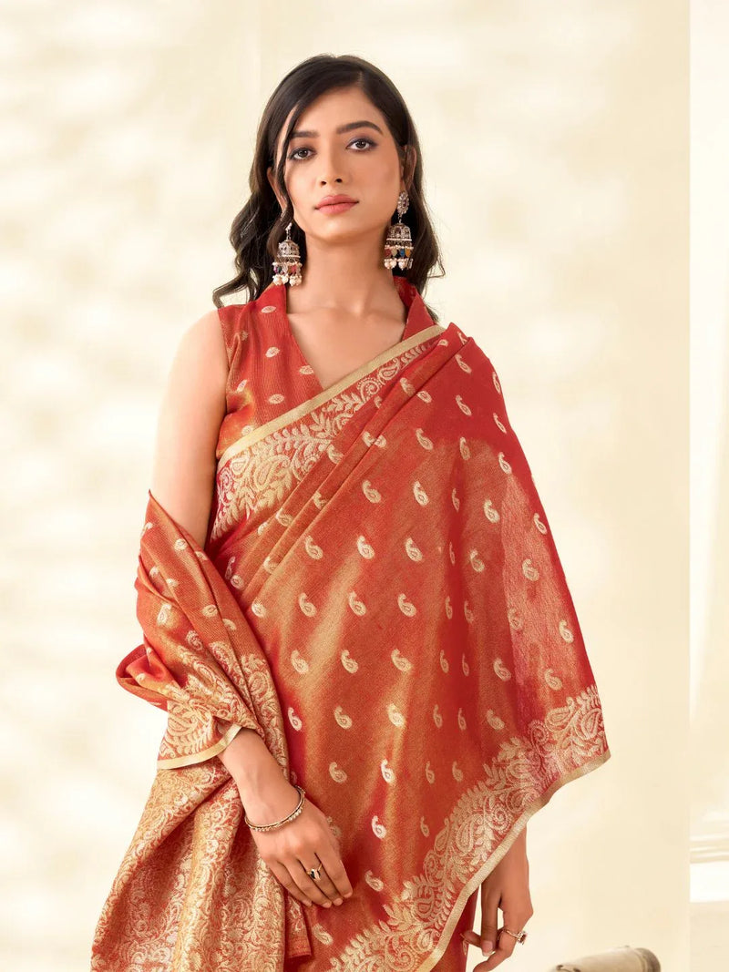 Soft Tissue Linen With Big Jaquard Pallu Handloom Silk Saree - EZBER