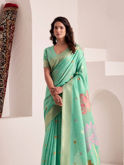 Soft Linen With Big Jaquard Pallu Handloom Saree