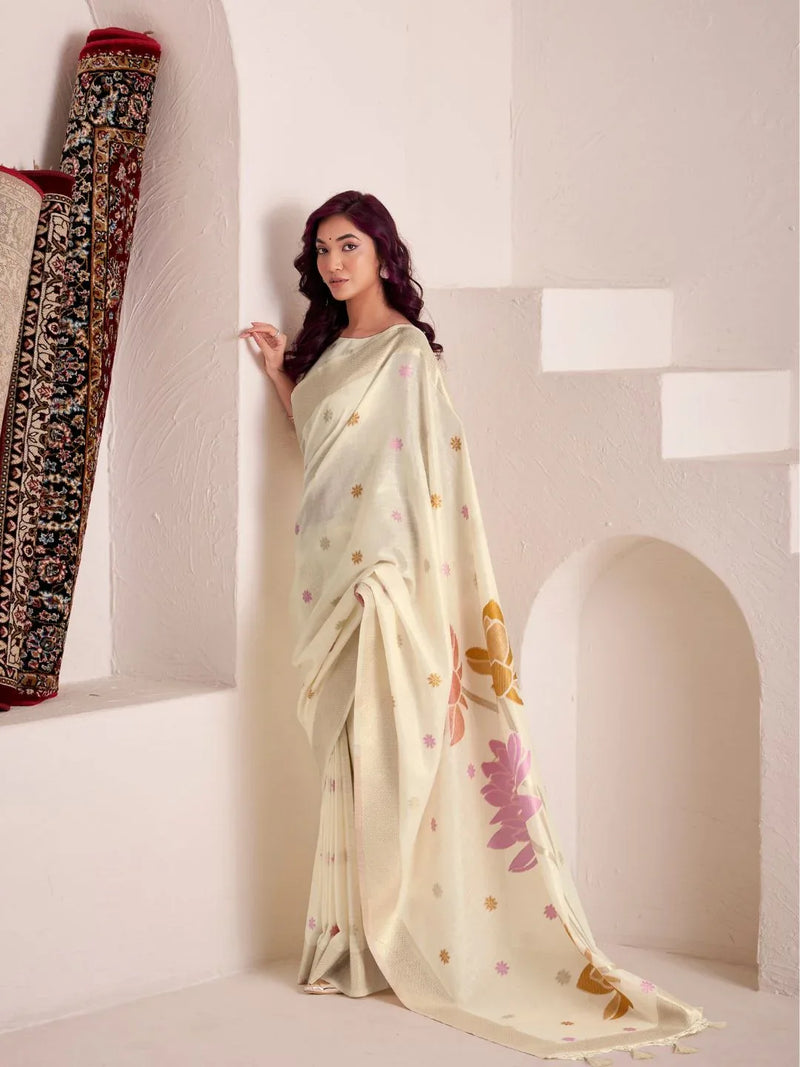Soft Linen With Big Jaquard Pallu Handloom Saree - EZBER