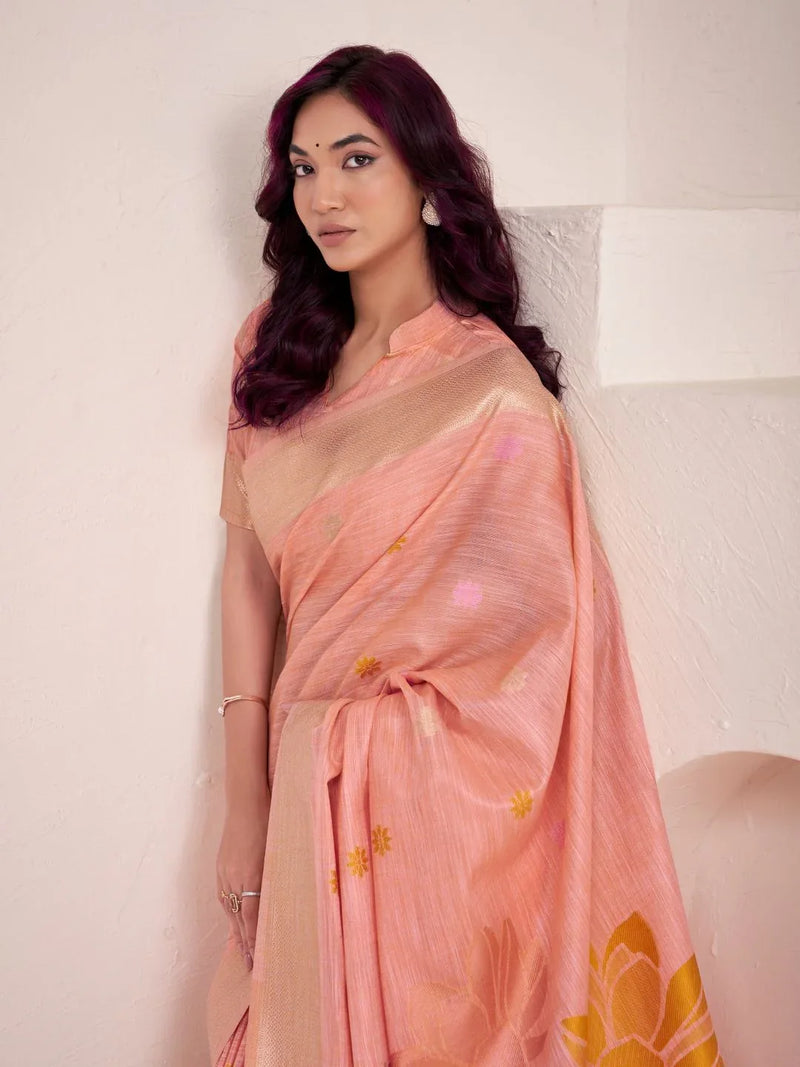 Soft Linen With Big Jaquard Pallu Handloom Saree - EZBER
