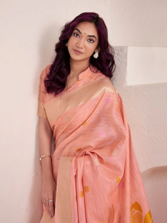 Soft Linen With Big Jaquard Pallu Handloom Saree - EZBER