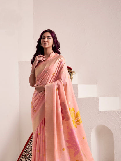 Soft Linen With Big Jaquard Pallu Handloom Saree
