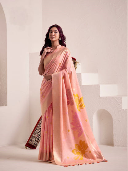 Soft Linen With Big Jaquard Pallu Handloom Saree