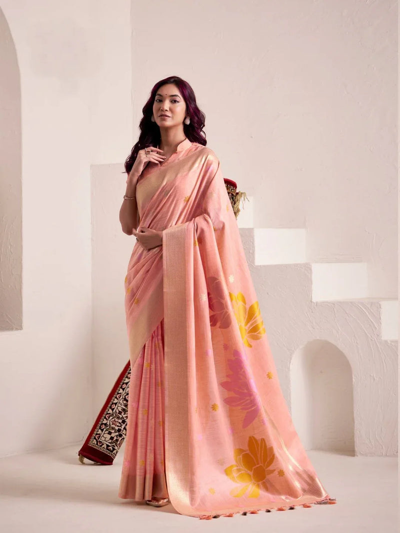 Soft Linen With Big Jaquard Pallu Handloom Saree - EZBER