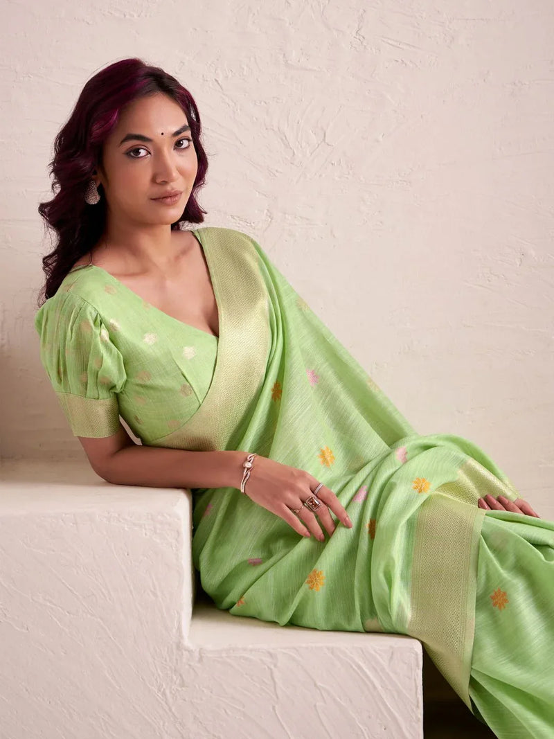 Soft Linen With Big Jaquard Pallu Handloom Saree - EZBER