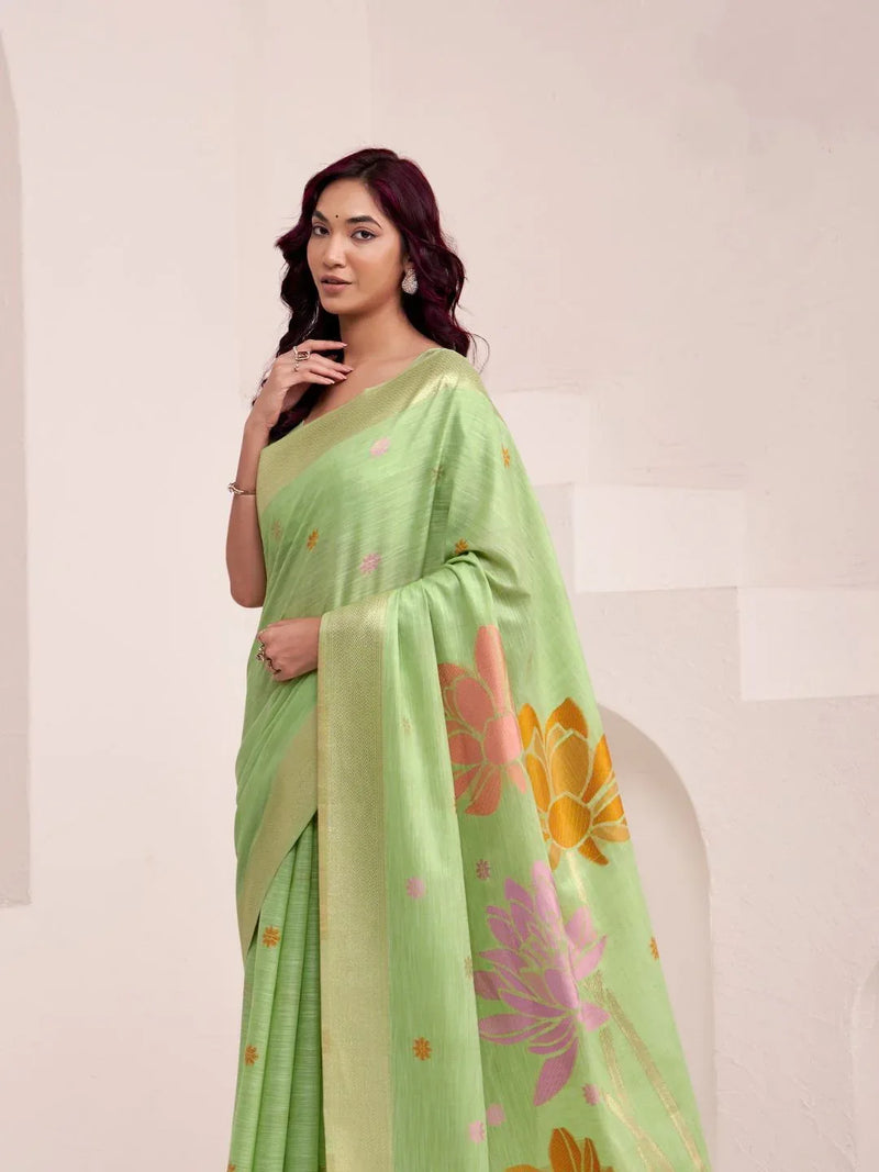 Soft Linen With Big Jaquard Pallu Handloom Saree - EZBER