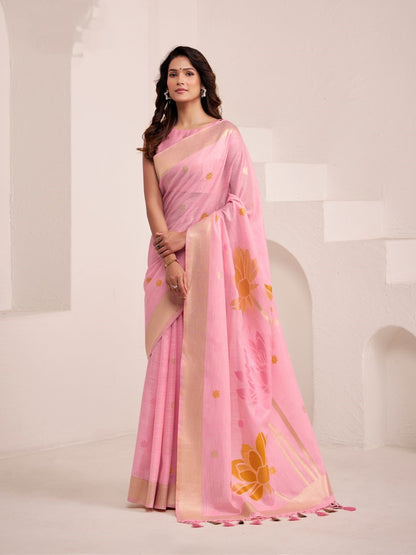Soft Linen With Big Jaquard Pallu Handloom Saree