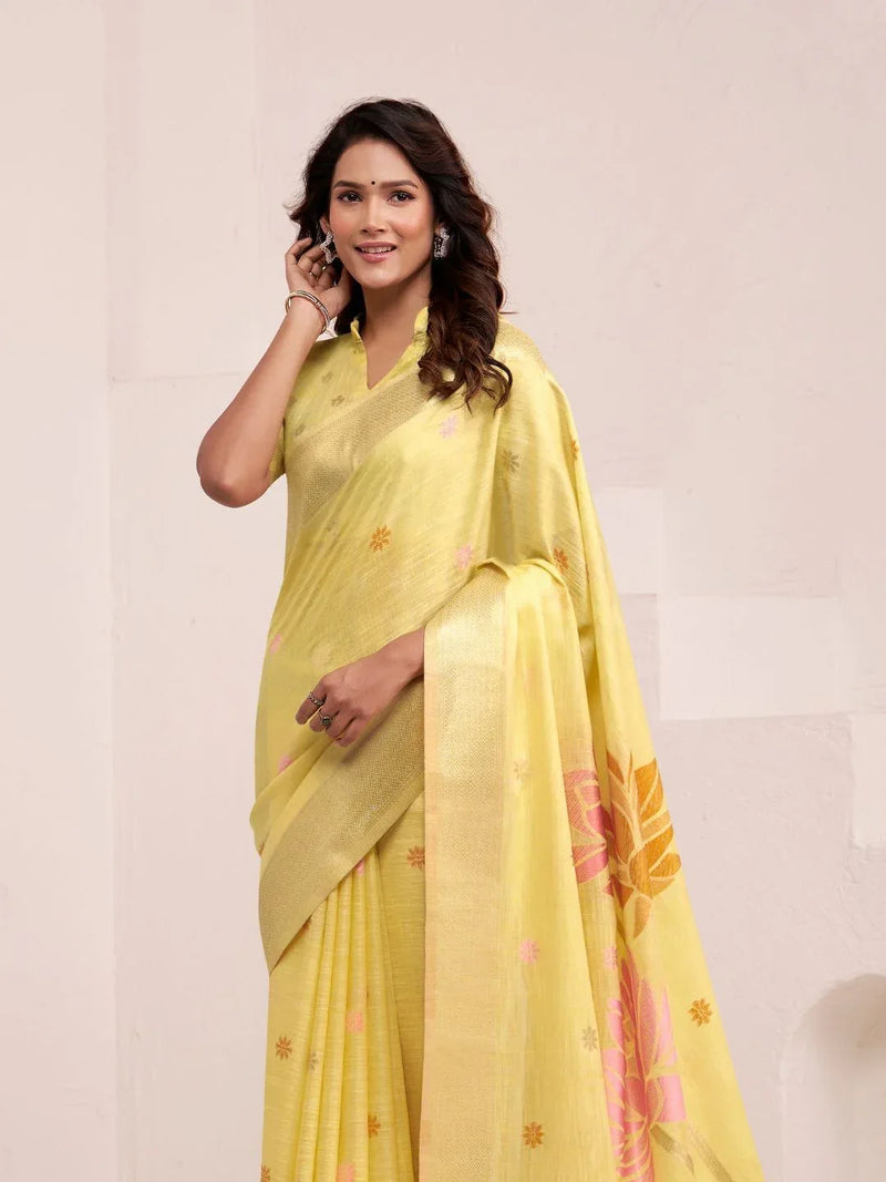 Soft Linen With Big Jaquard Pallu Handloom Saree - EZBER
