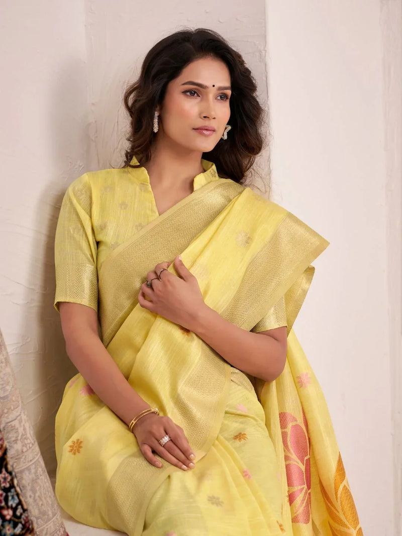 Soft Linen With Big Jaquard Pallu Handloom Saree - EZBER