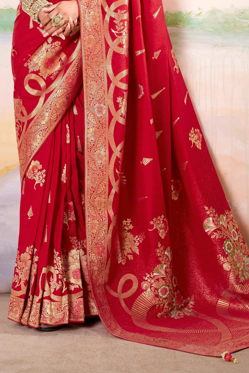 Red Dola Silk Saree with Blouse Piece  | EZBER