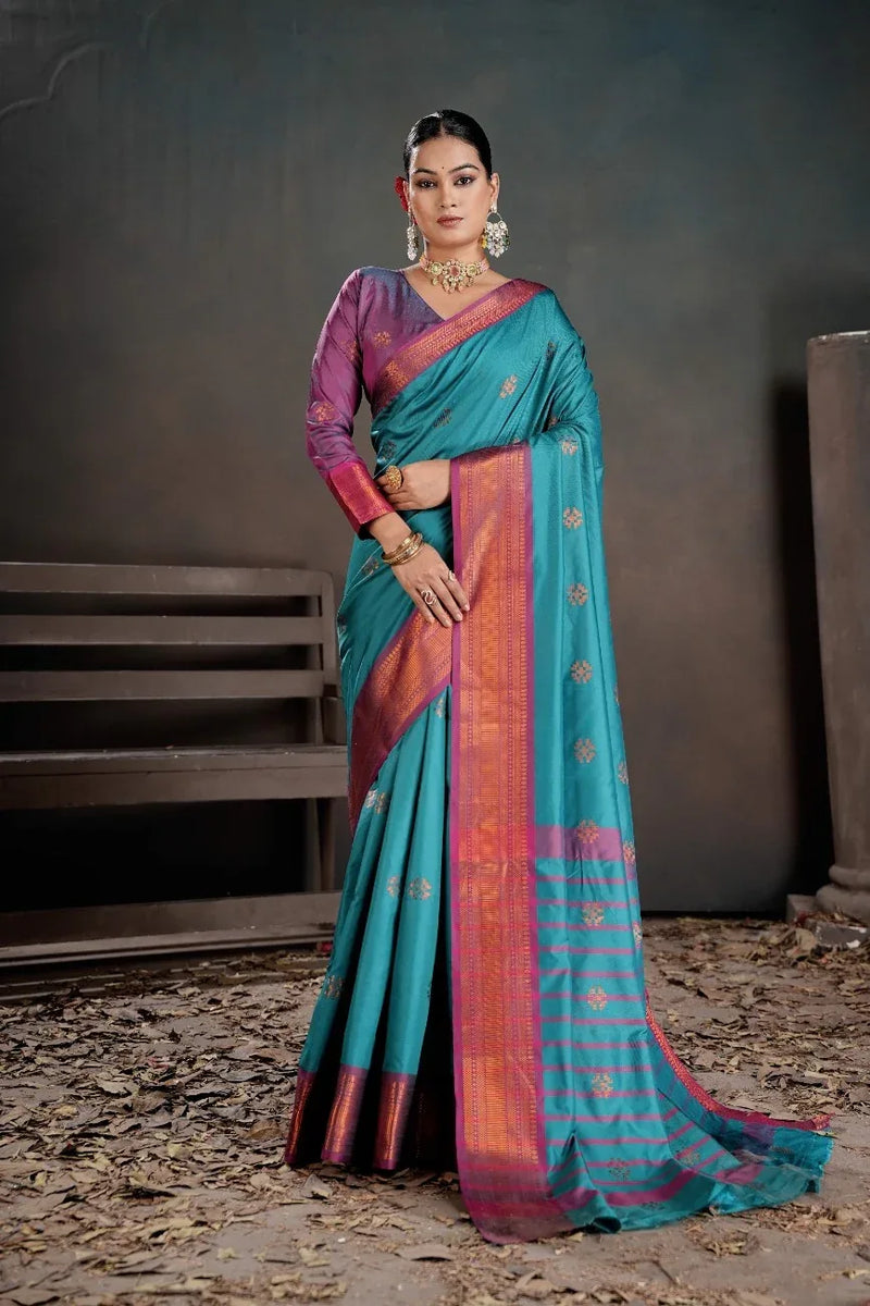 Soft Silk Chitt Pallue With Contrast Blouse Weaving Saree - EZBER
